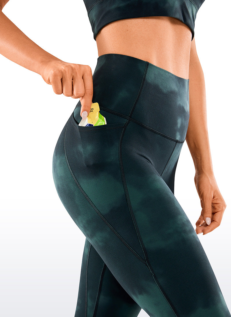 CRZ YOGA Women's Yoga Lounge High Rise Butterluxe Pocket Leggings 25'' Emerald Green Tie-Dye Flowers