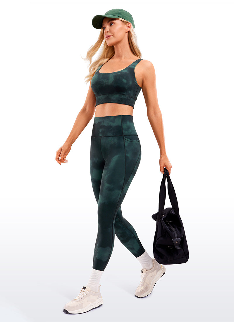 CRZ YOGA Women's Yoga Lounge High Rise Butterluxe Pocket Leggings 25'' Emerald Green Tie-Dye Flowers