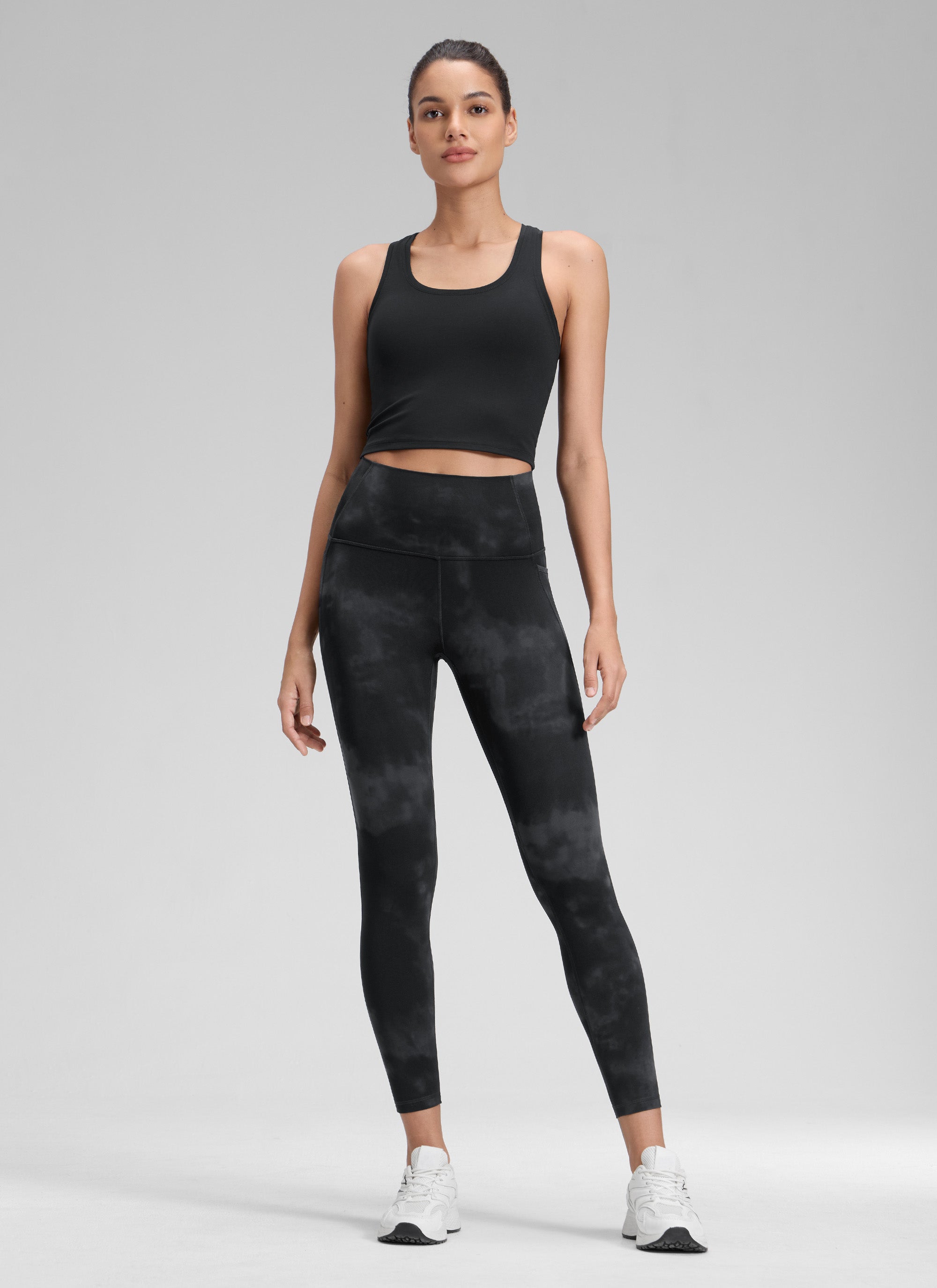 CRZ YOGA Quần legging nữ kiểu yoga dáng rộng, cạp cao, có túi kiểu “ Butterluxe ”, dài 25 inch, màu đen, họa tiết hoa tie-dye