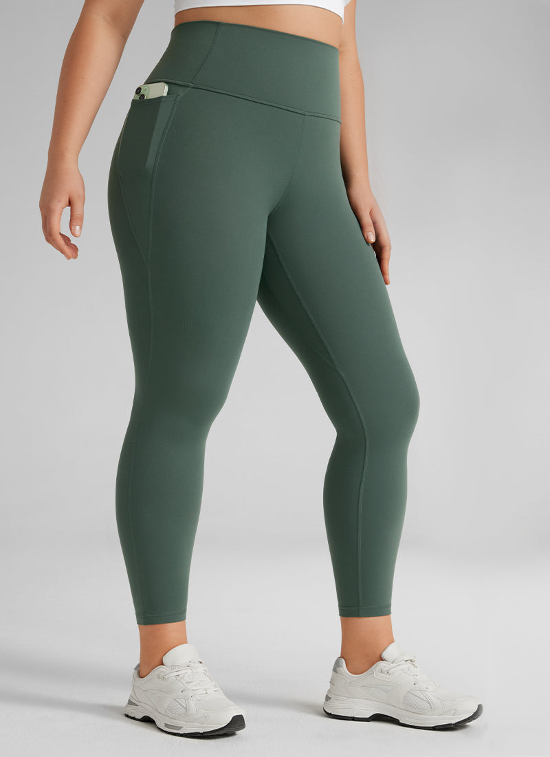 CRZ YOGA Quần legging nữ kiểu yoga dáng rộng, cạp cao, có túi kiểu “ Butterluxe ”, chiều dài 25 inch, màu xanh lá rừng đậm