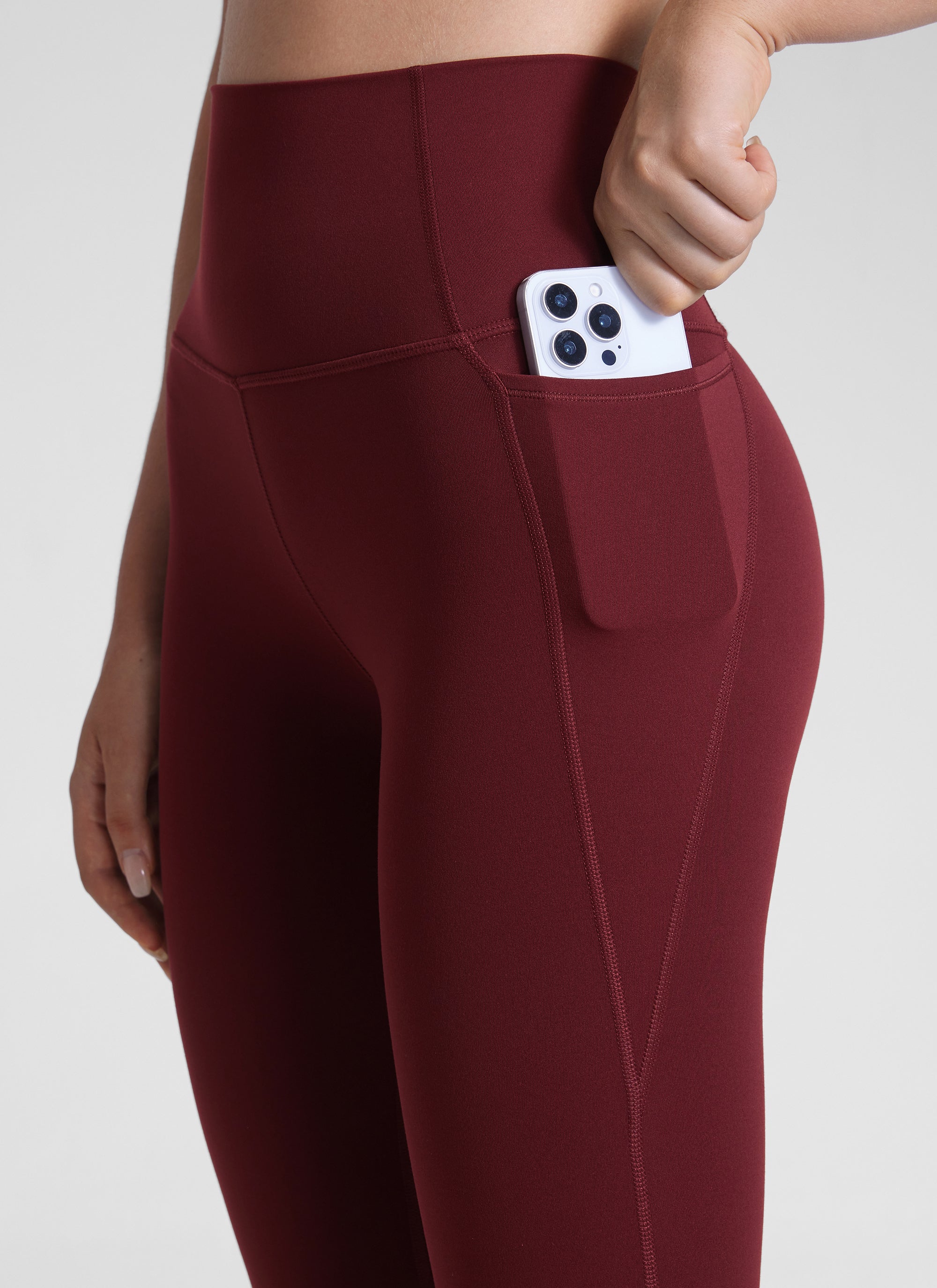 CRZ YOGA Quần legging nữ kiểu yoga dáng rộng, cạp cao, có túi kiểu “ Butterluxe ”, chiều dài 25 inch, màu Đỏ Merlot