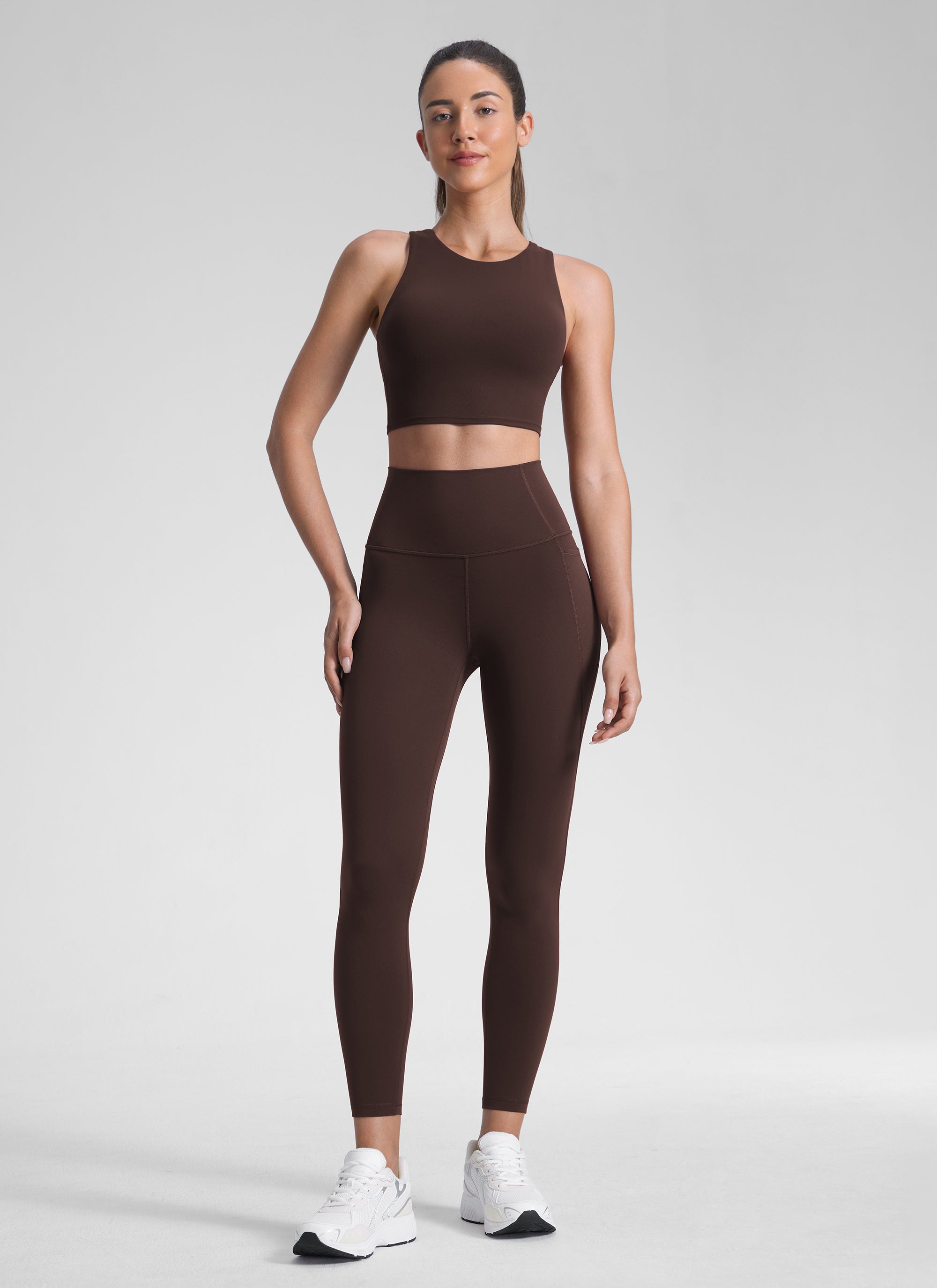 CRZ YOGA Quần legging nữ kiểu yoga dáng rộng, cạp cao, có túi kiểu “ Butterluxe ”, dài 25 inch, màu nâu sô-cô-la nóng