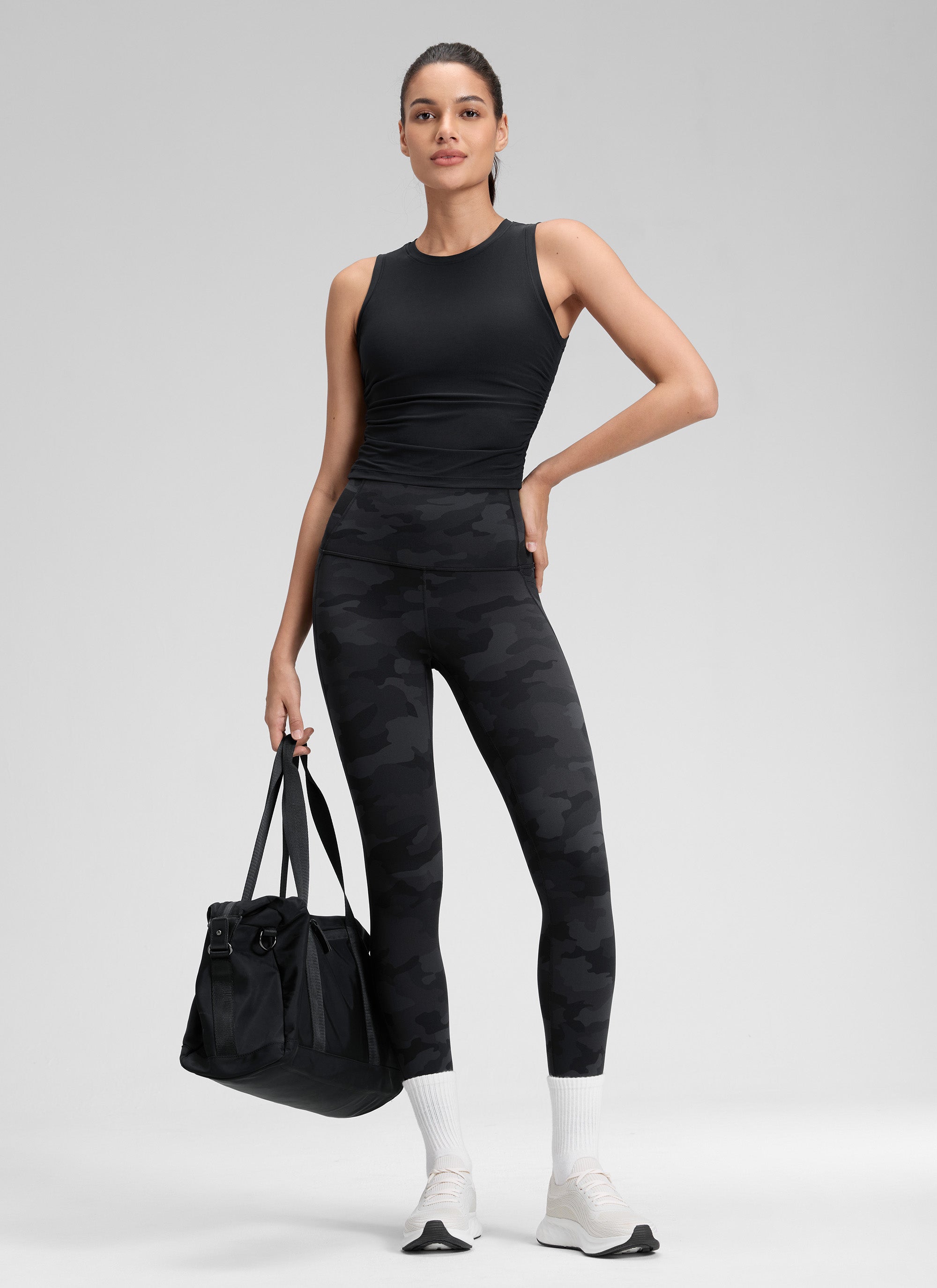 CRZ YOGA Quần legging nữ kiểu yoga dáng rộng, cạp cao, có túi kiểu “ Butterluxe ”, dài 25 inch, màu xám đậm họa tiết ngụy trang 2