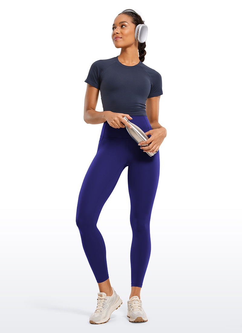 CRZ YOGA Quần legging nữ kiểu yoga dáng rộng, cạp cao, có túi kiểu “ Butterluxe ”, chiều dài 25 inch, màu xanh Larkspur