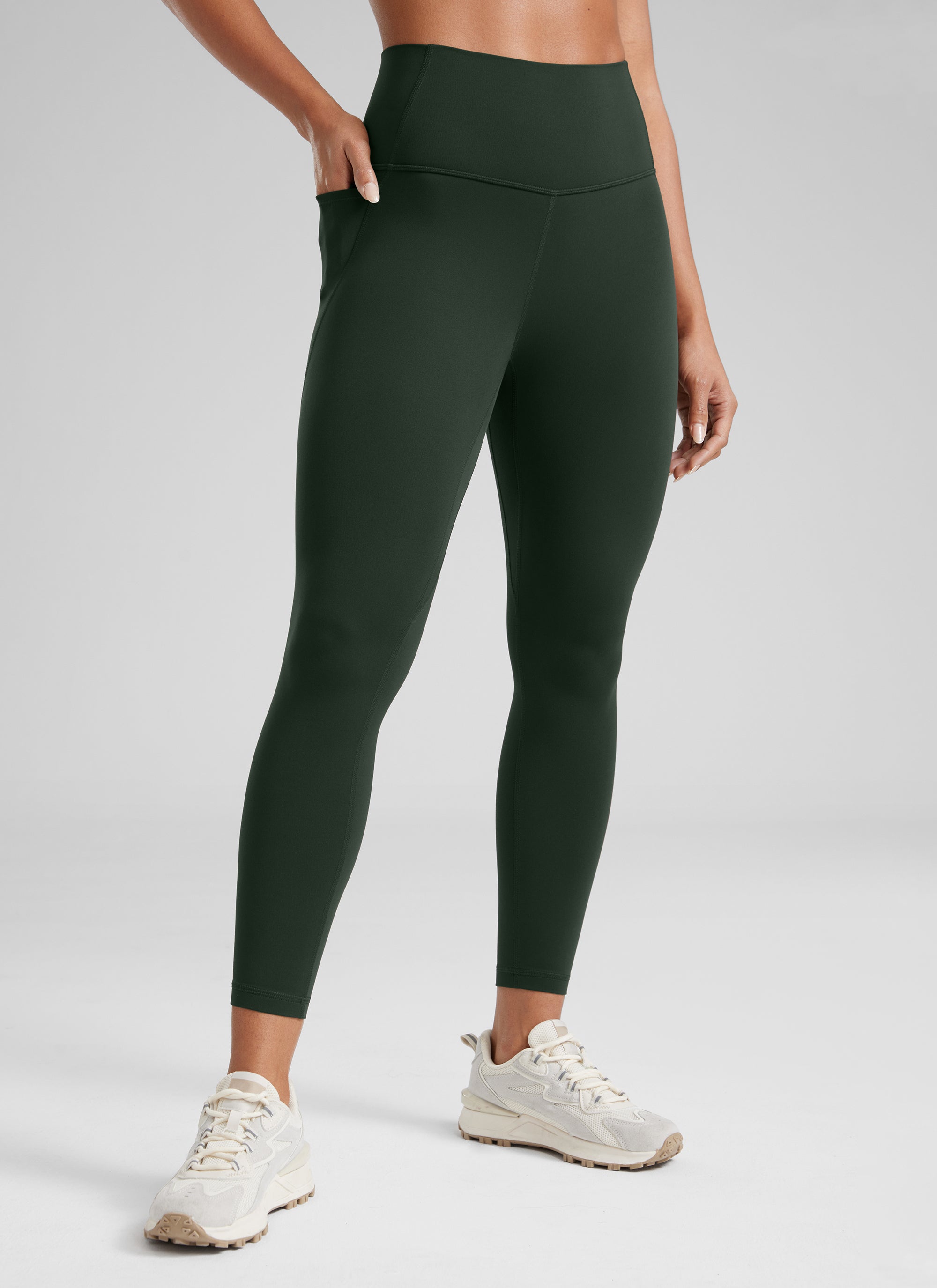 CRZ YOGA Quần legging nữ kiểu yoga dáng rộng, cạp cao, có túi kiểu “ Butterluxe ”, chiều dài 25 inch, màu xanh lá cây Legend