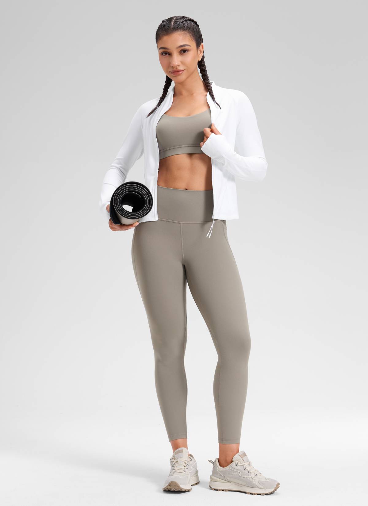 CRZ YOGA Quần legging nữ kiểu yoga dáng rộng, cạp cao, có túi kiểu “ Butterluxe ”, dài 25 inch, màu xám tro ấm