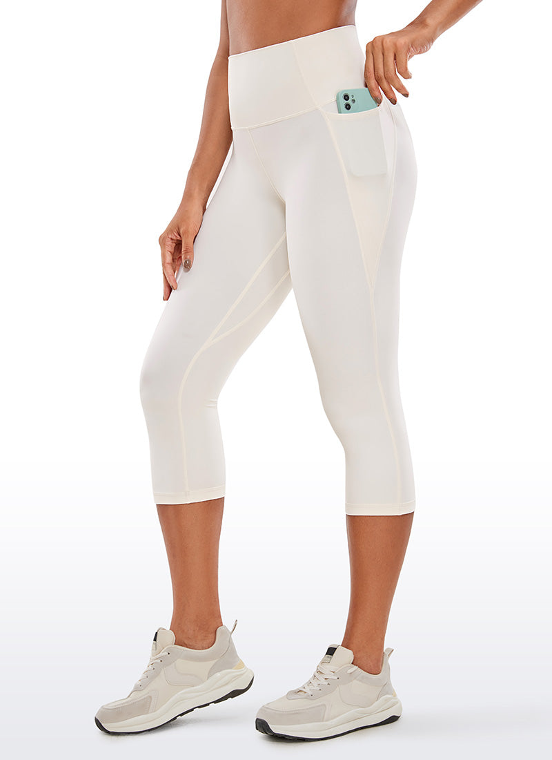 CRZ YOGA Legging Capri Saku Pinggang Tinggi Butterluxe Wanita 48 cm Putih Apricot