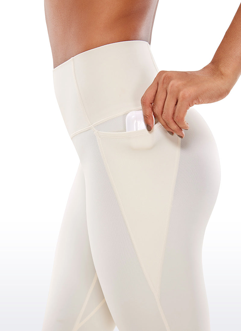 CRZ YOGA Legging Capri Saku Pinggang Tinggi Butterluxe Wanita 48 cm Putih Apricot