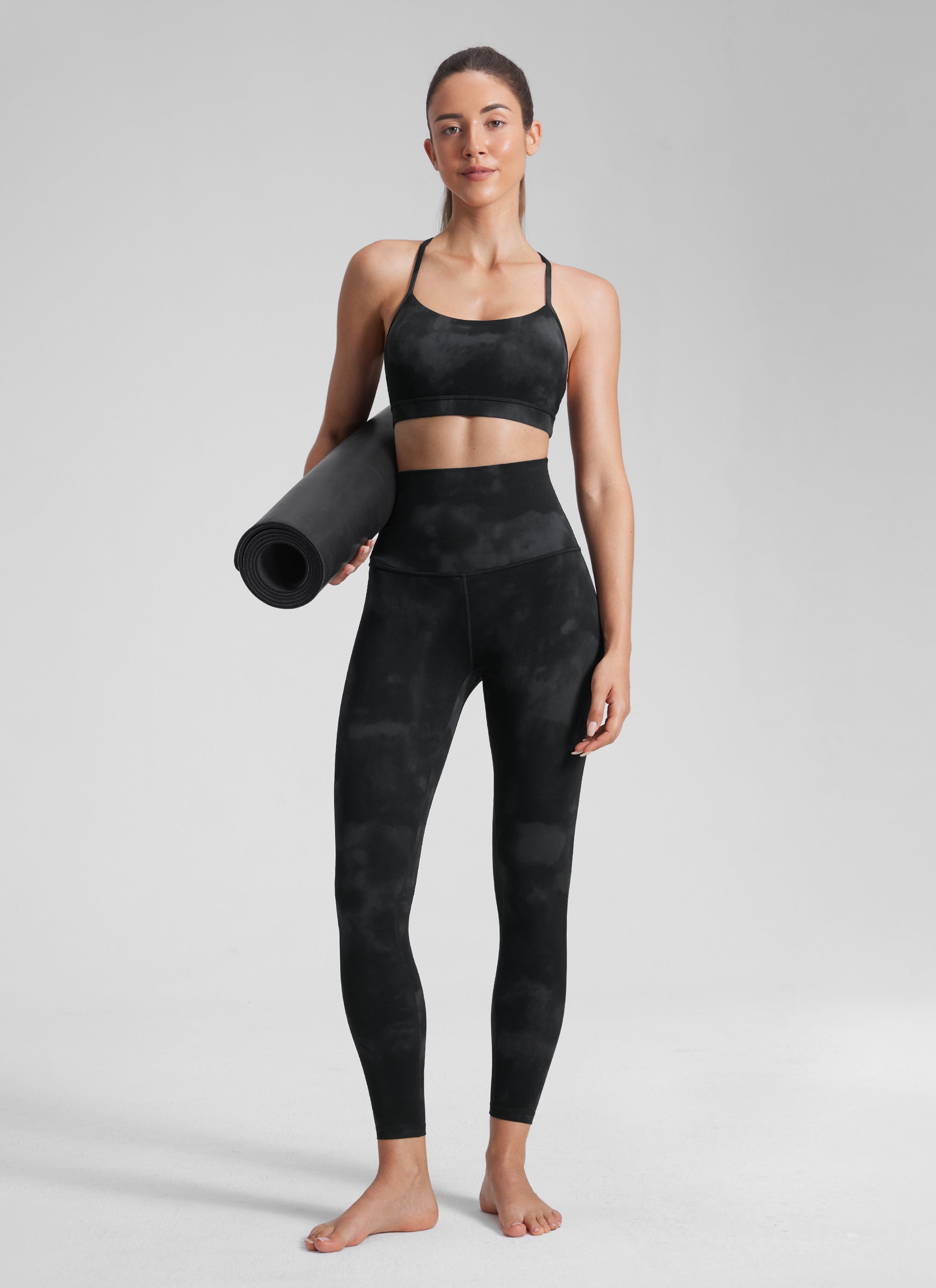 CRZ YOGA Ruang Istirehat Wanita Super Tinggi Butterluxe Legging Yoga 25'' Bunga Pewarna Hitam Ikat