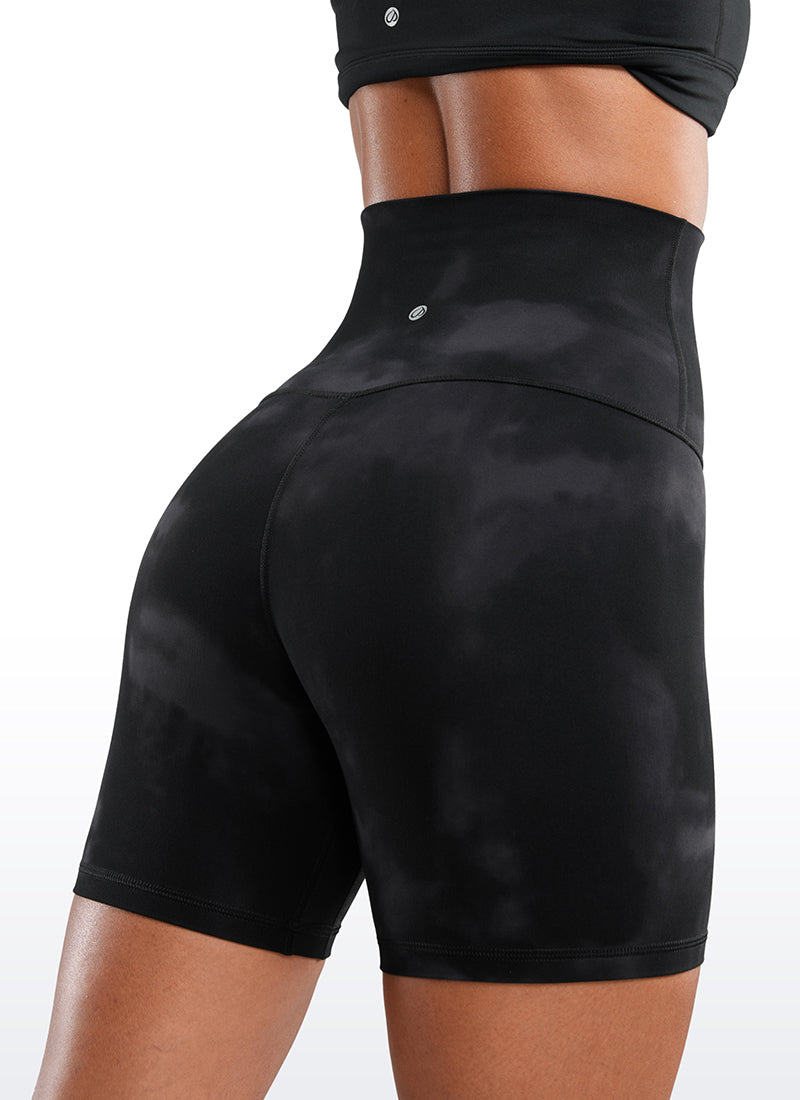 CRZ YOGA Yoga Wanita Pinggang Super Tinggi Butterluxe Seluar Pendek 6'' Bunga Pewarna Hitam Ikat