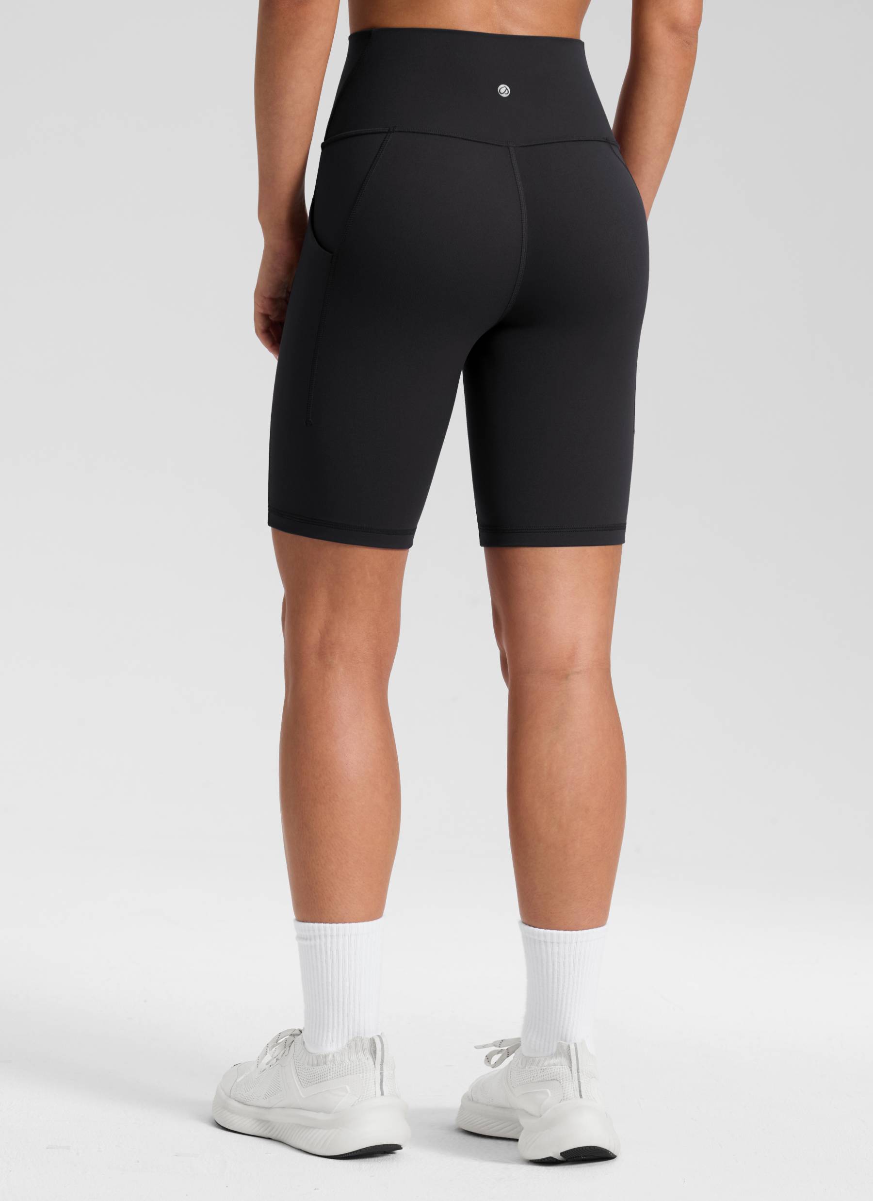 CRZ YOGA Women's Yoga High Rise Biker Butterluxe Pockets Shorts 8'' Black @model_info:Isidora