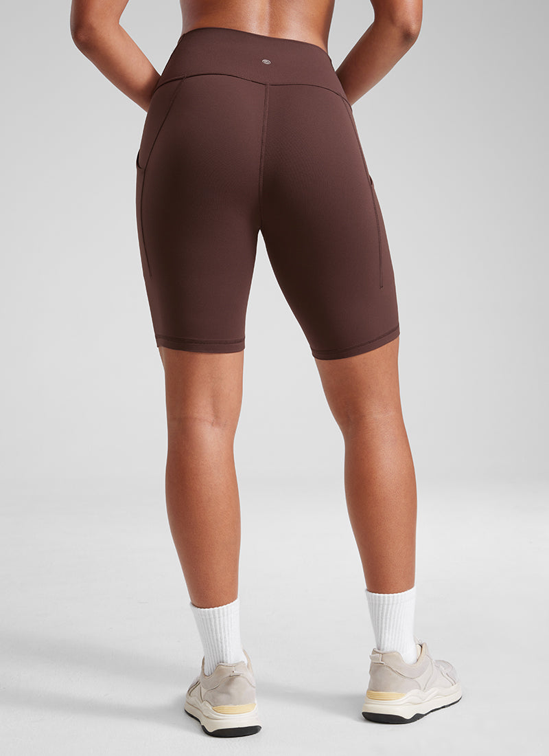CRZ YOGA Women's Yoga High Rise Biker Butterluxe Pockets Shorts 8'' Taupe