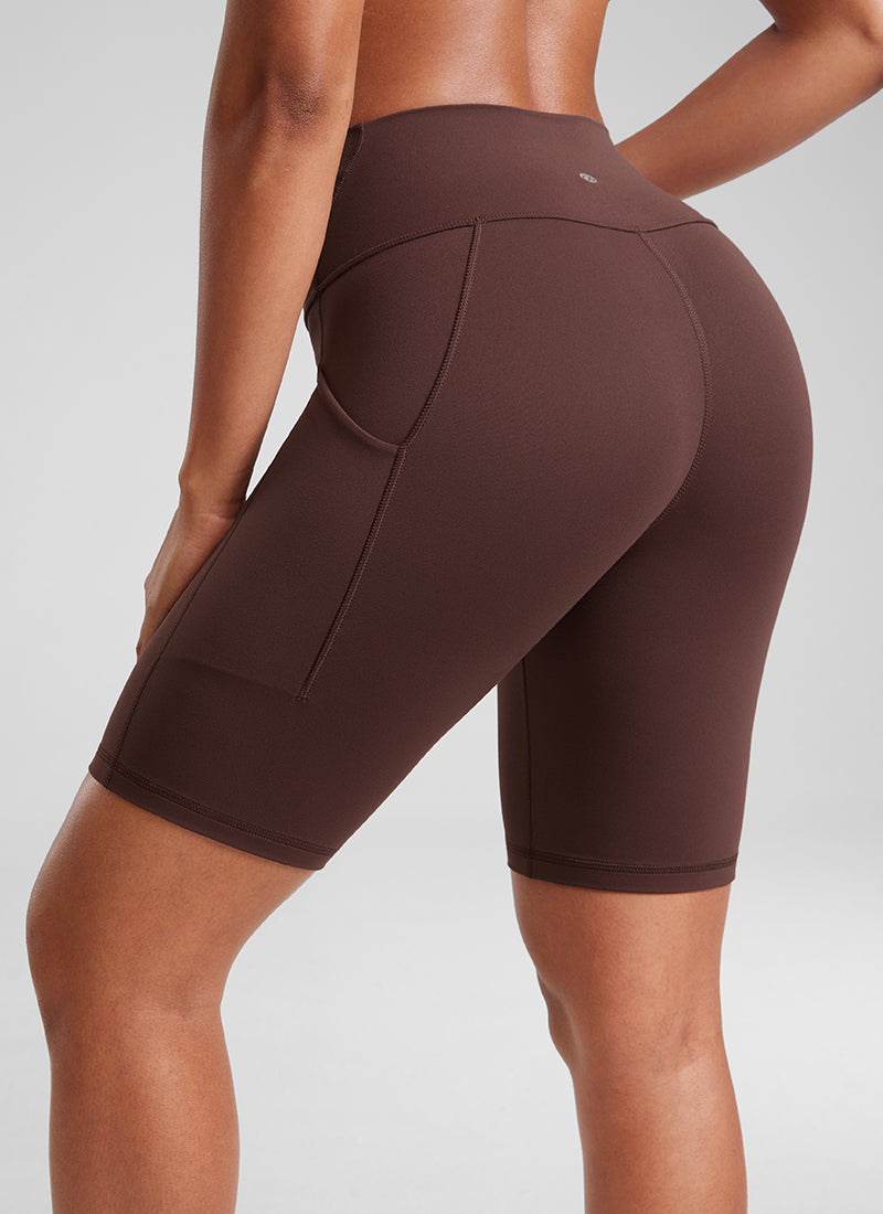 CRZ YOGA Women's Yoga High Rise Biker Butterluxe Pockets Shorts 8'' Taupe @model_info:Crystal