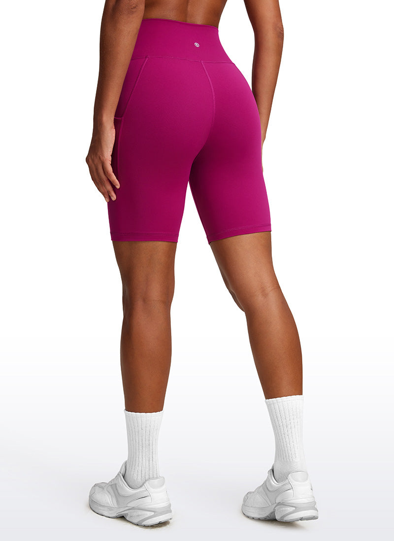 CRZ YOGA Women's Yoga High Rise Biker Butterluxe Pockets Shorts 8'' Magenta Purple @model_info:Gigi