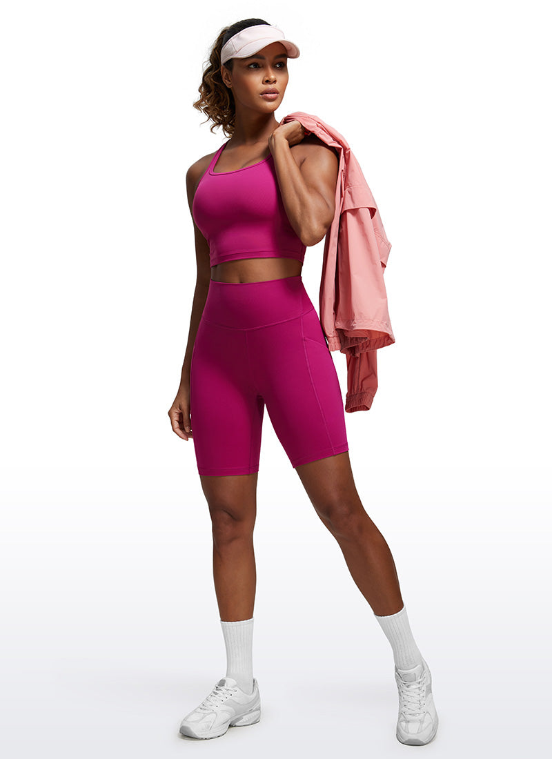 CRZ YOGA Women's Yoga High Rise Biker Butterluxe Pockets Shorts 8'' Magenta Purple @model_info:Gigi