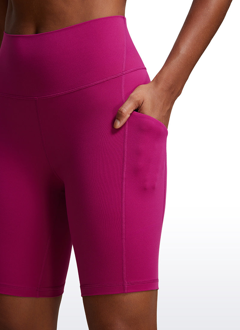 CRZ YOGA Women's Yoga High Rise Biker Butterluxe Pockets Shorts 8'' Magenta Purple @model_info:Gigi