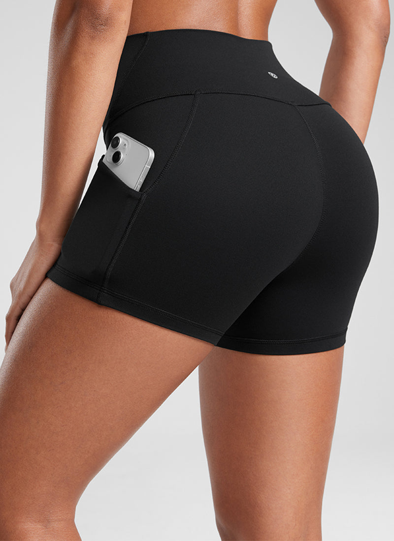 CRZ YOGA Celana Pendek Yoga Wanita Model High Rise Biker dengan Saku " Butterluxe " 3'' Warna Hitam