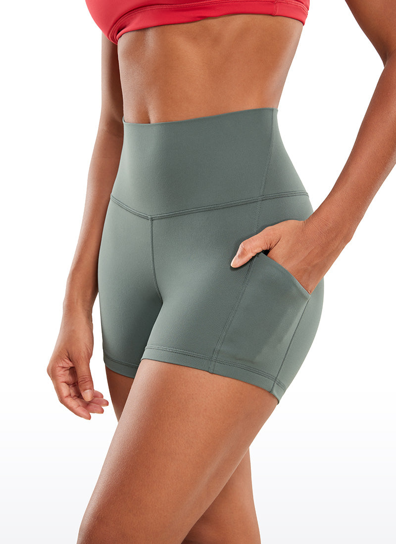 CRZ YOGA Celana Pendek Yoga Wanita Model High Rise Biker dengan Saku " Butterluxe " 3'' Warna Abu-abu Sage