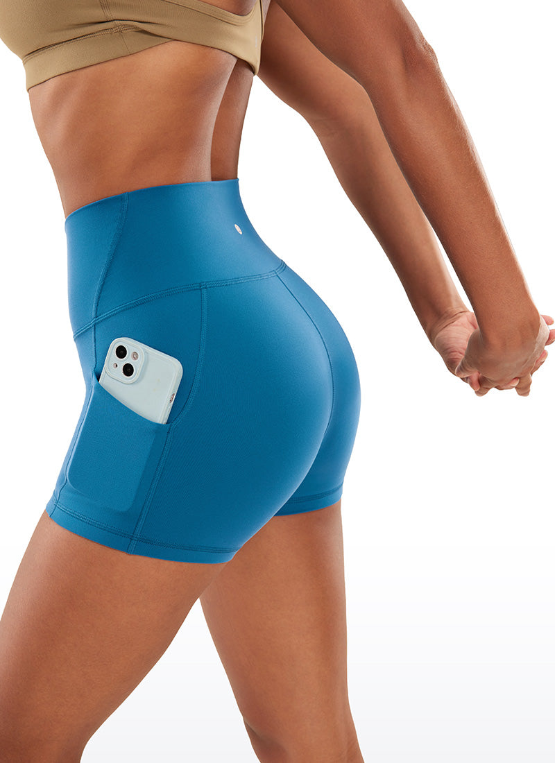 CRZ YOGA Celana Pendek Yoga Wanita Model High Rise Biker dengan Saku " Butterluxe ", Panjang 3'' - Warna Super-sonic Blue
