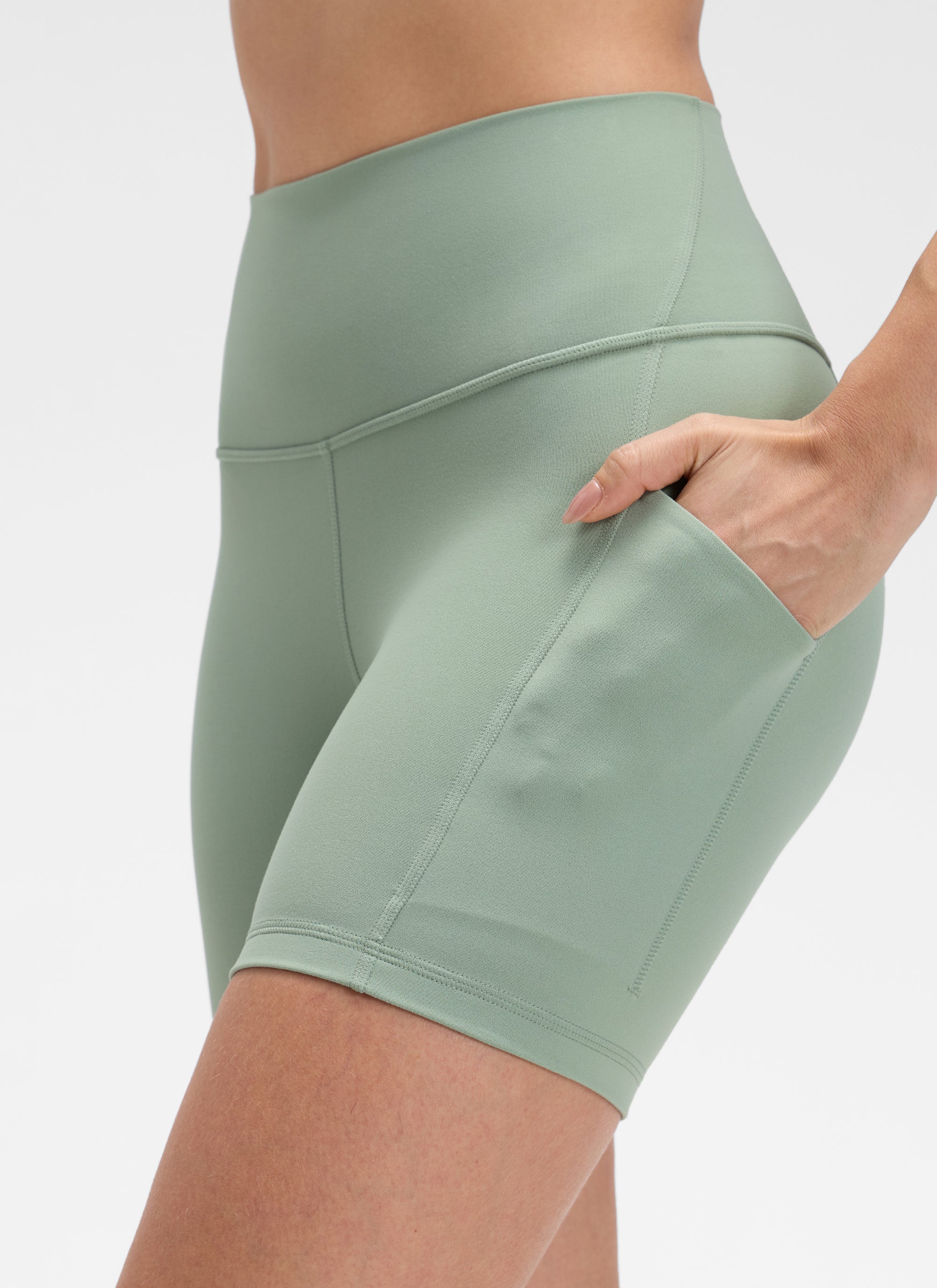 CRZ YOGA Yoga Wanita Bertingkat Tinggi Biker Butterluxe Seluar Pendek Poket 5'' Green Palm Court