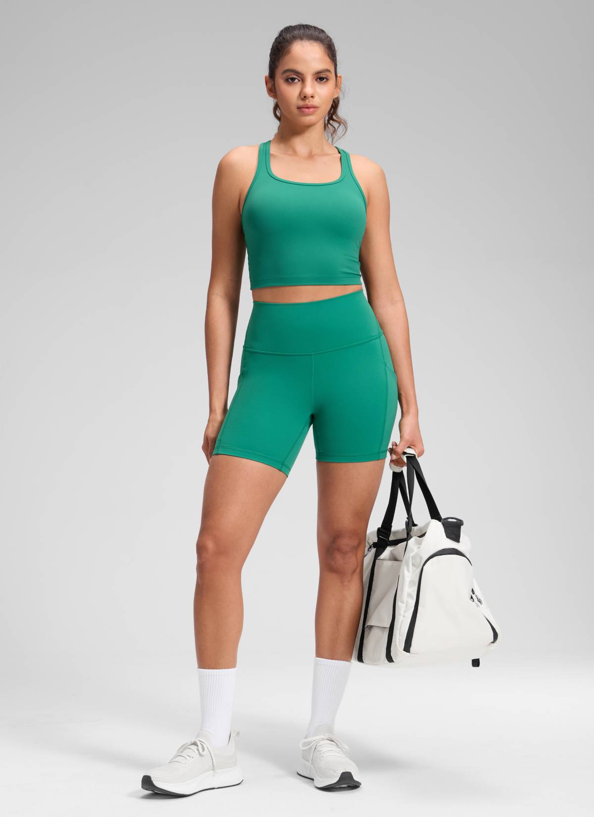 CRZ YOGA Yoga Wanita Bertingkat Tinggi Biker Butterluxe Seluar Pendek Poket 5'' Cascadia Green