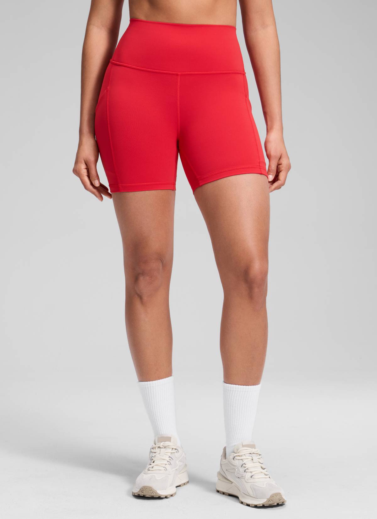 CRZ YOGA Yoga Wanita Bertingkat Tinggi Biker Butterluxe Seluar Pendek Poket 5'' Aurora Red