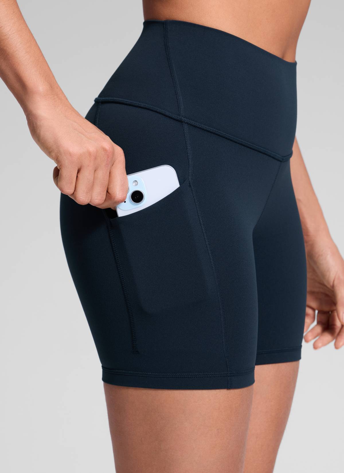 CRZ YOGA Yoga Wanita Bertingkat Tinggi Biker Butterluxe Seluar Pendek Poket 5'' Biru Laut Sejati