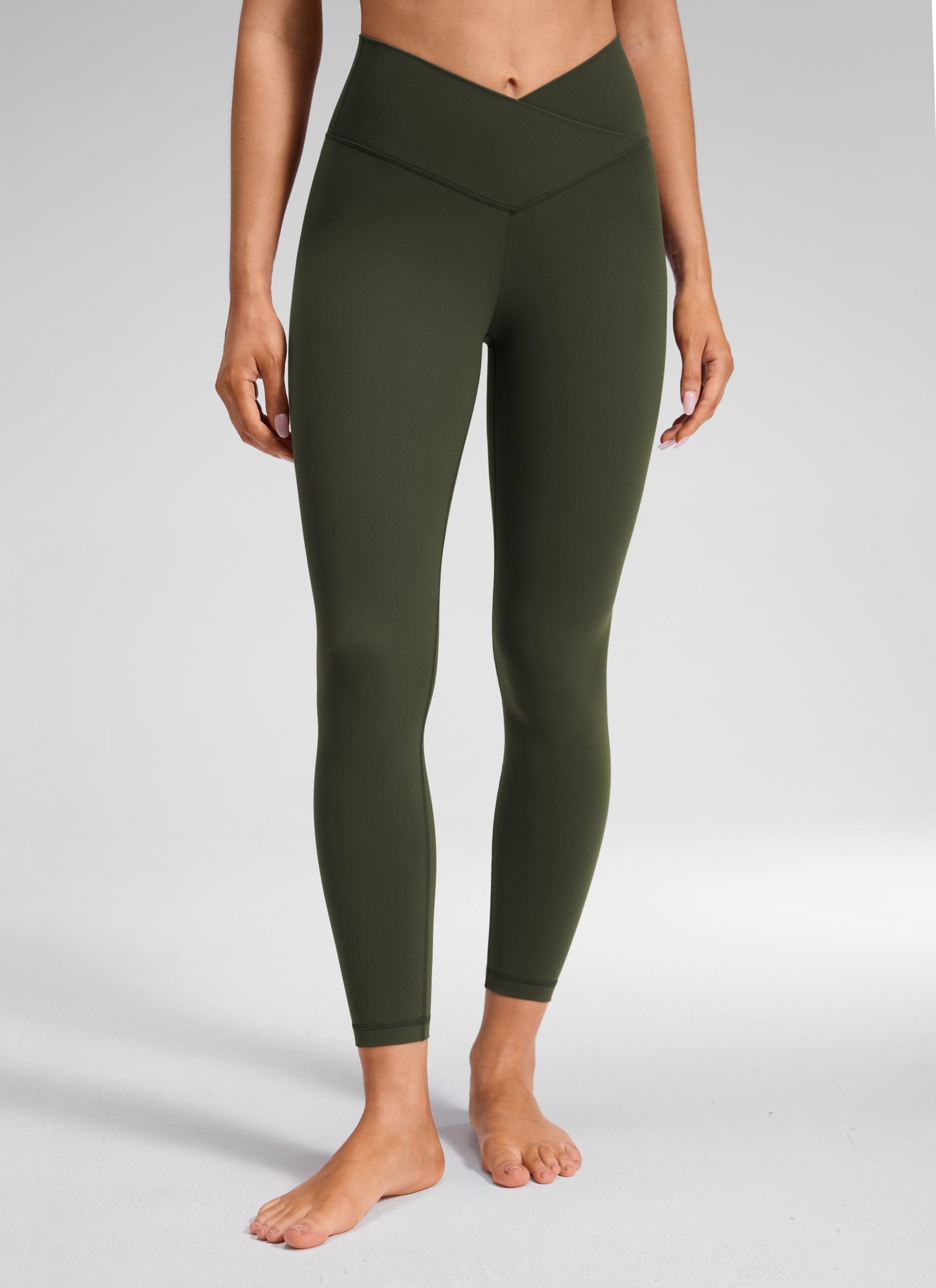 CRZ YOGA Wanita Bertingkat Tinggi Butterluxe Legging Yoga 25'' Pinggang Bersilang V Hijau Zaitun