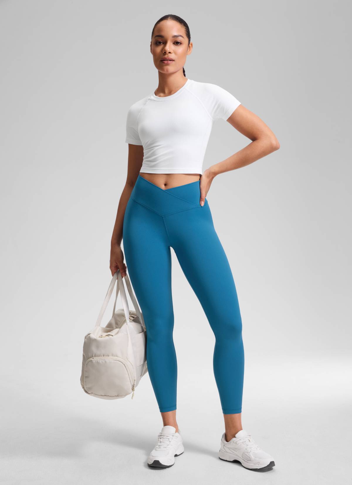 CRZ YOGA Wanita Bertingkat Tinggi Butterluxe Legging Yoga 25'' Pinggang Bersilang V Super-sonik Biru