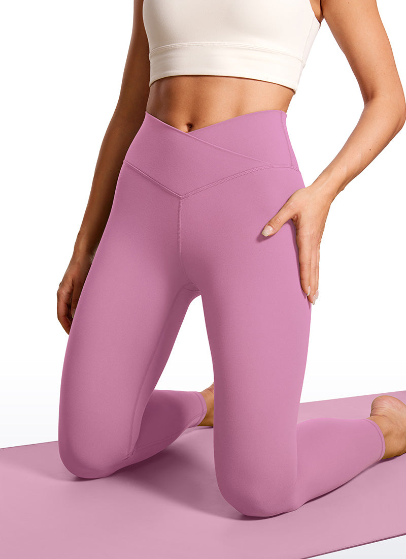 CRZ YOGA Women's High Rise Butterluxe Yoga Leggings 25'' V Cross Waist Velvet Dust