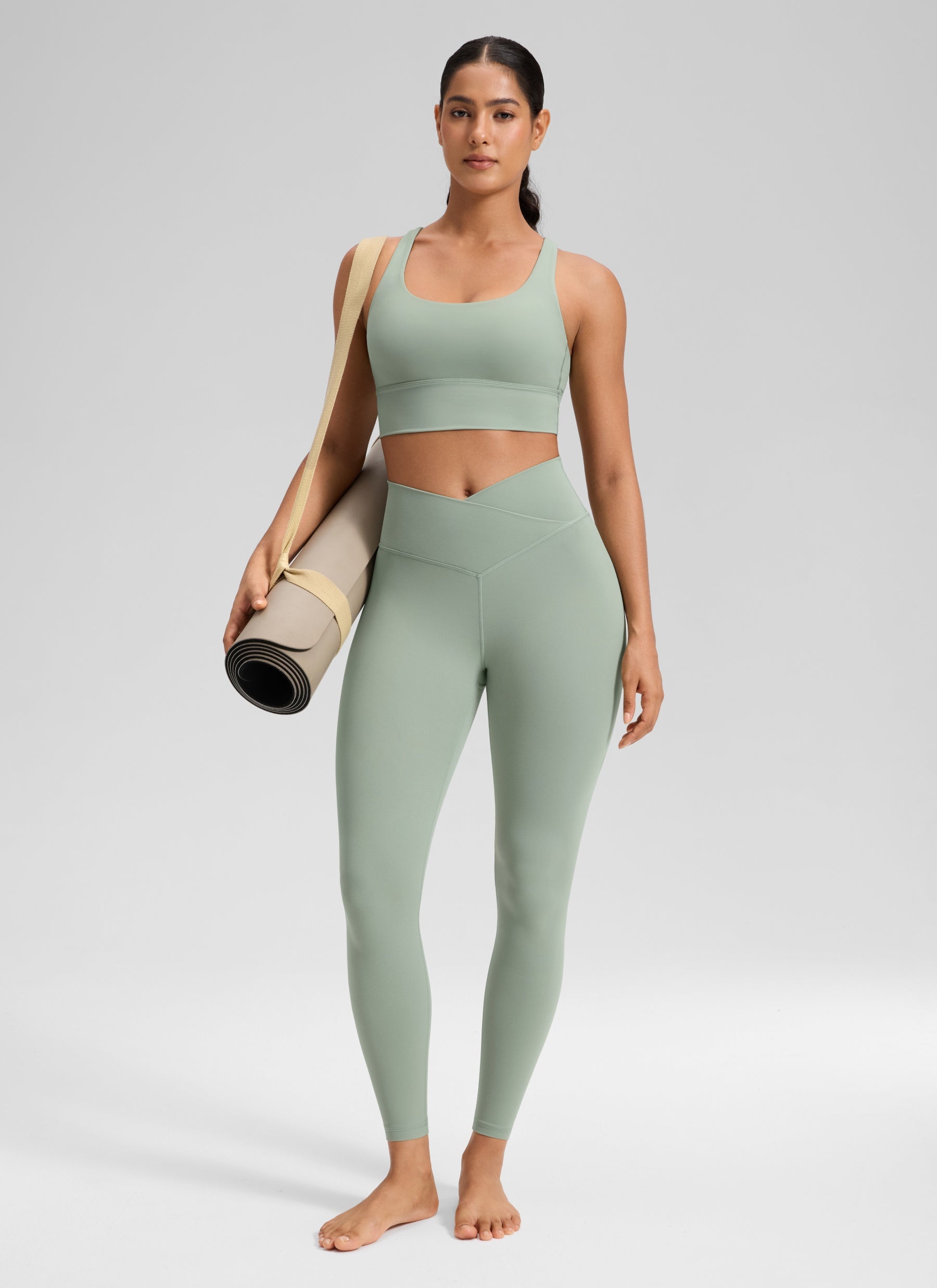 CRZ YOGA Wanita Bertingkat Tinggi Butterluxe Seluar Legging Yoga 25'' Pinggang Silang V Hijau Palm Court