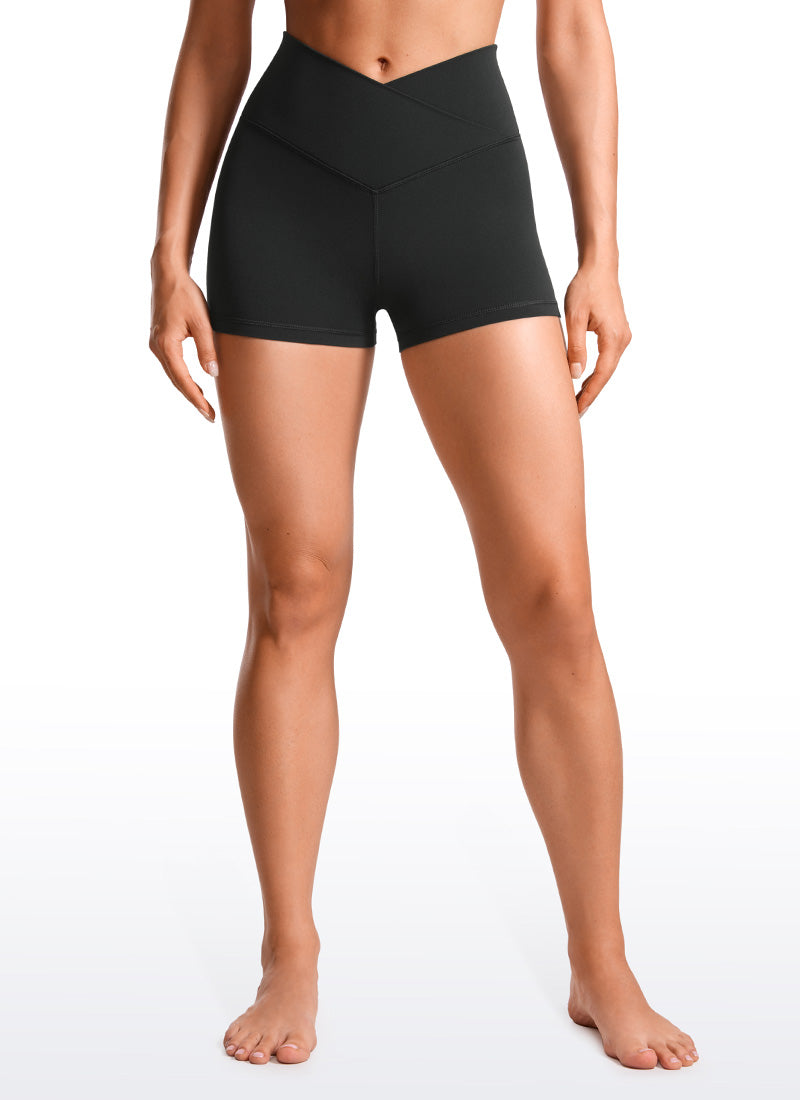 CRZ YOGA Celana Pendek Sepeda Wanita High Rise Butterluxe Cross Waist 3'' Hitam