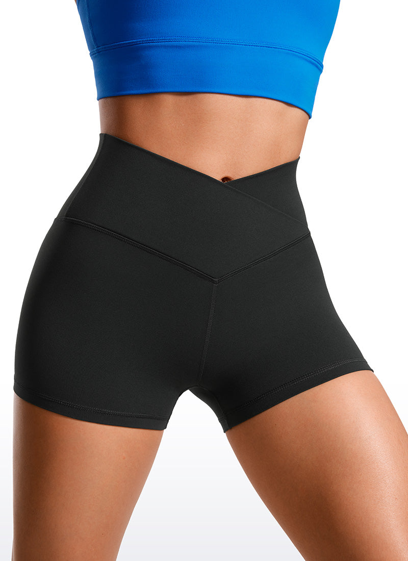 CRZ YOGA Celana Pendek Sepeda Wanita High Rise Butterluxe Cross Waist 3'' Hitam