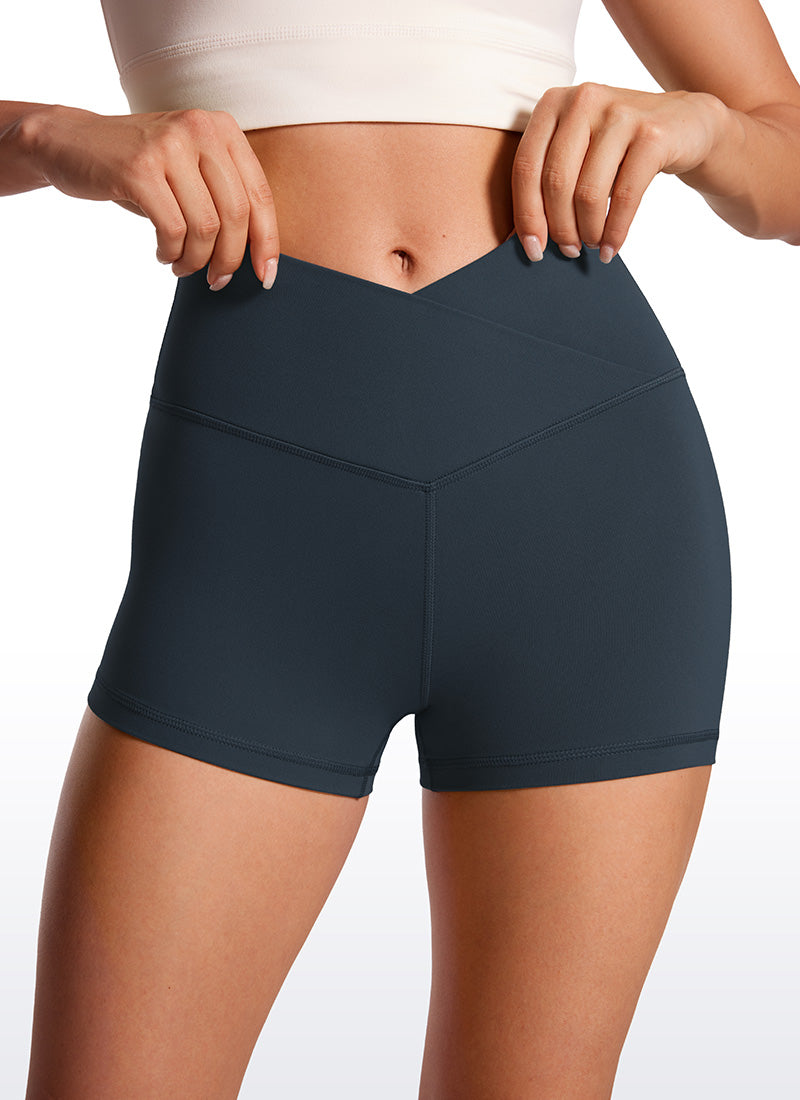 CRZ YOGA Celana Pendek Sepeda Wanita High Rise Butterluxe Cross Waist 3'' True Navy