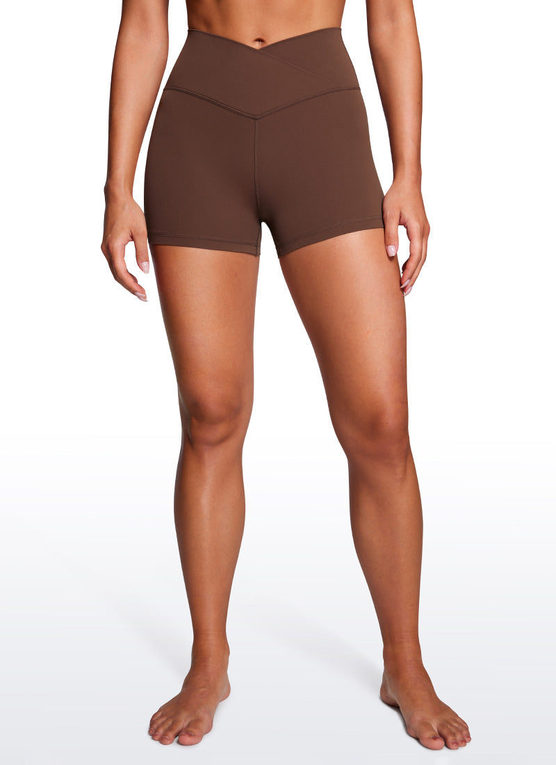 CRZ YOGA Celana Pendek Sepeda Wanita High Rise Butterluxe Cross Waist 3'' Cokelat Kopi