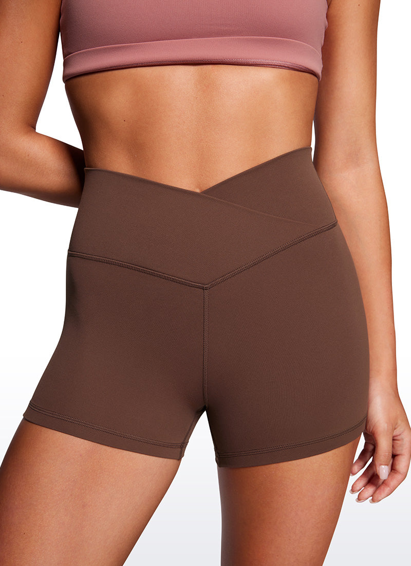 CRZ YOGA Celana Pendek Sepeda Wanita High Rise Butterluxe Cross Waist 3'' Cokelat Kopi