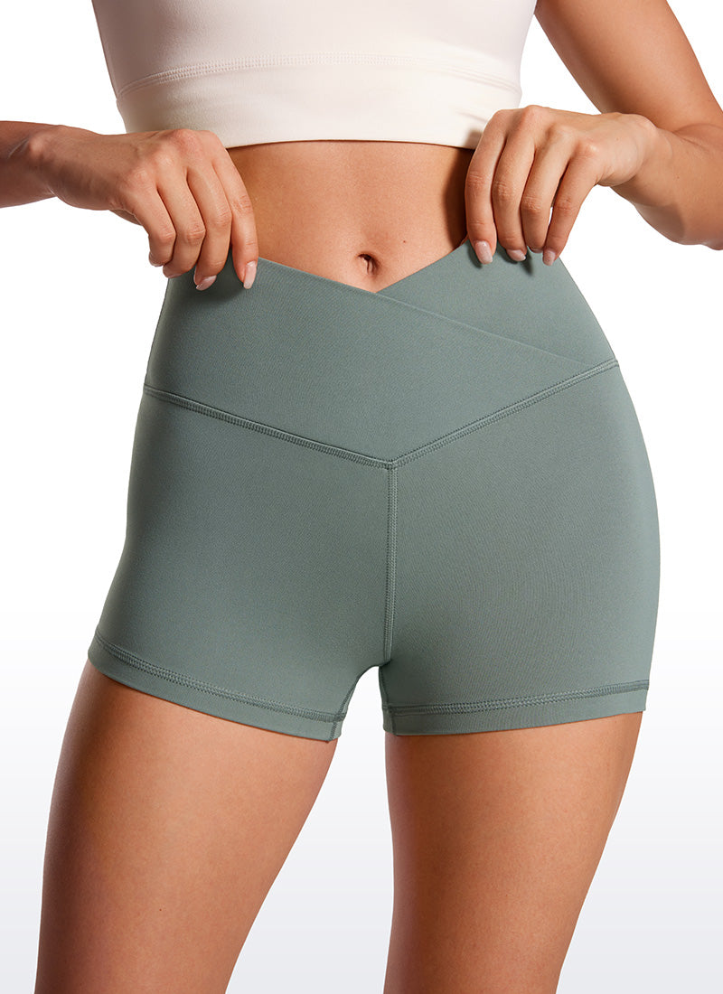 CRZ YOGA Celana Pendek Sepeda Wanita High Rise Butterluxe Cross Waist 3'' Abu-abu Sage