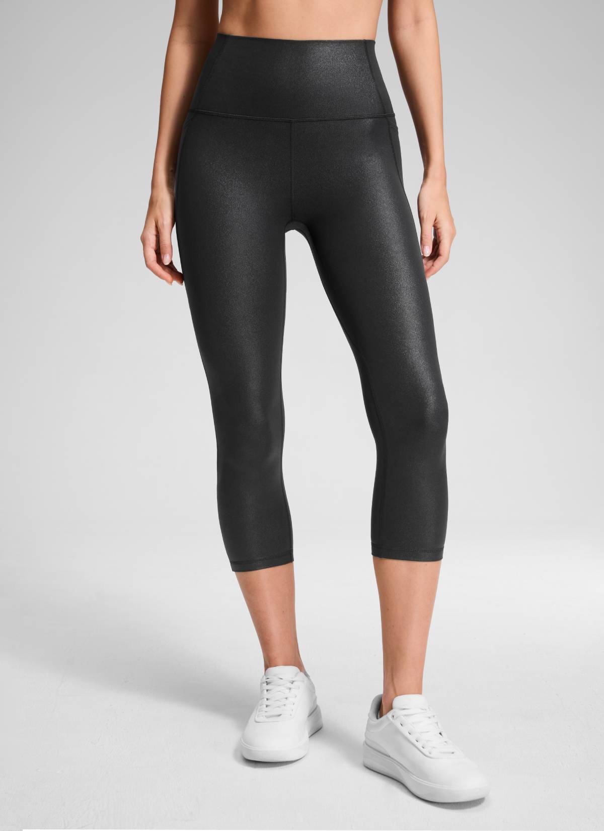 CRZ YOGA Women's Yoga High Rise Butterluxe Capri with Pockets 21'' Black Classic Leather