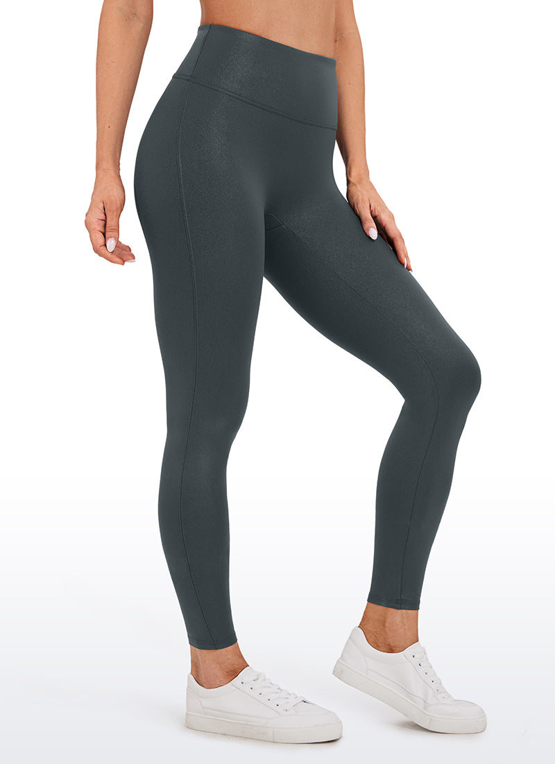 CRZ YOGA Legging Wanita " Butterluxe " dari Kulit Sintetis Matte Tanpa Jahitan Depan, Panjang 26,5 inci, Model Melanite Classic