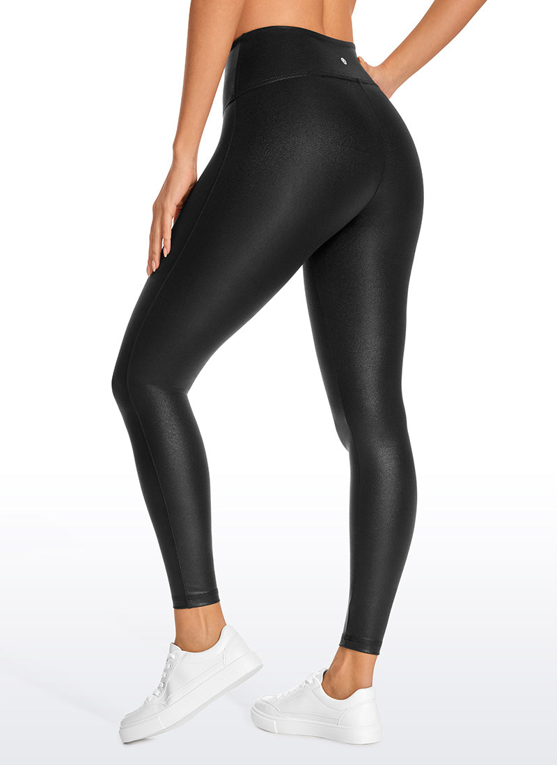 CRZ YOGA Legging Wanita " Butterluxe " dari Kulit Sintetis Matte Tanpa Jahitan Depan, Panjang 26,5 inci, Warna Hitam, Desain Kulit Klasik