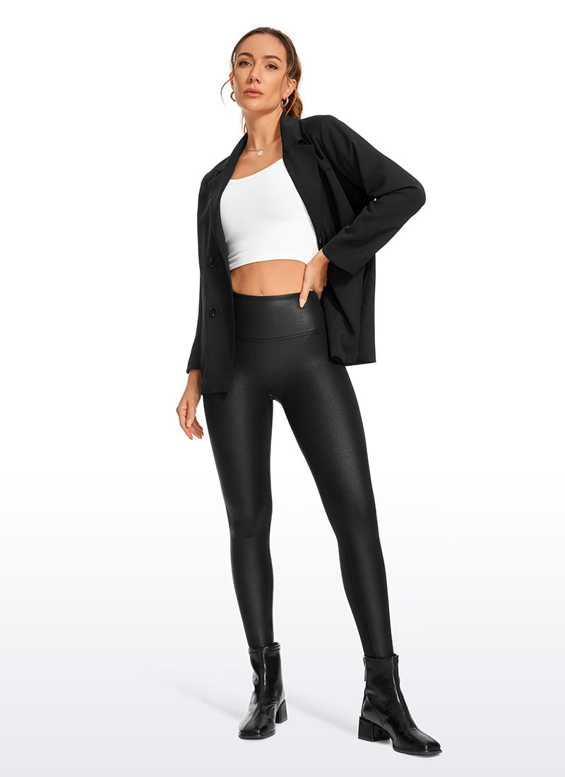 CRZ YOGA Legging Wanita " Butterluxe " dari Kulit Sintetis Matte Tanpa Jahitan Depan, Panjang 26,5 inci, Warna Hitam, Desain Kulit Klasik