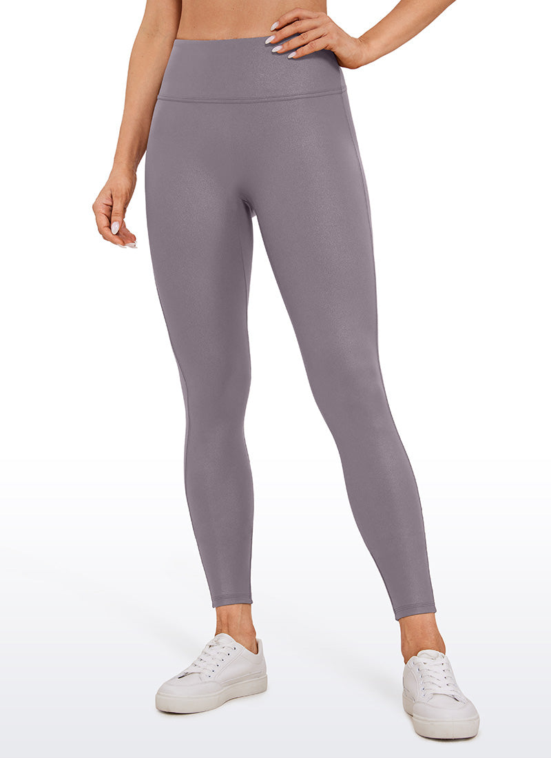 CRZ YOGA Legging Wanita " Butterluxe " dari Kulit Sintetis Matte Tanpa Jahitan Depan, Panjang 26,5 inci, Warna Tornado Grey, Motif Klasik