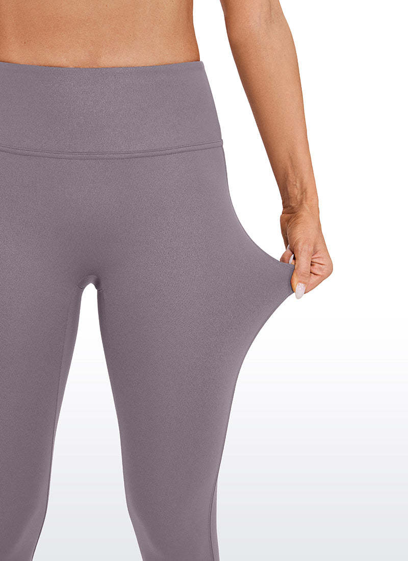 CRZ YOGA Legging Wanita " Butterluxe " dari Kulit Sintetis Matte Tanpa Jahitan Depan, Panjang 26,5 inci, Warna Tornado Grey, Motif Klasik