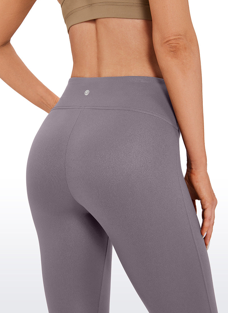 CRZ YOGA Legging Wanita " Butterluxe " dari Kulit Sintetis Matte Tanpa Jahitan Depan, Panjang 26,5 inci, Warna Tornado Grey, Motif Klasik