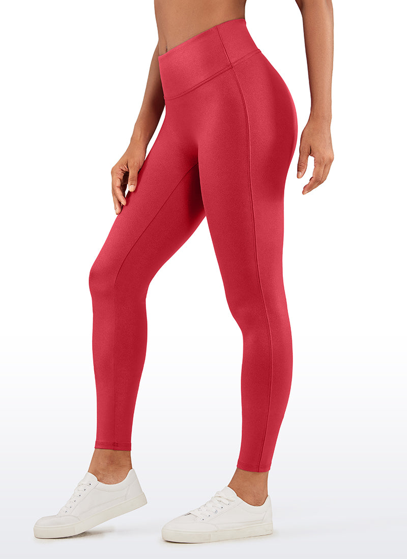 CRZ YOGA Legging Wanita " Butterluxe " dari Kulit Sintetis Matte Tanpa Jahitan Depan, Panjang 26,5 inci, Warna Merah Ruby, Motif Klasik