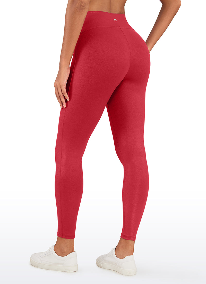 CRZ YOGA Legging Wanita " Butterluxe " dari Kulit Sintetis Matte Tanpa Jahitan Depan, Panjang 26,5 inci, Warna Merah Ruby, Motif Klasik