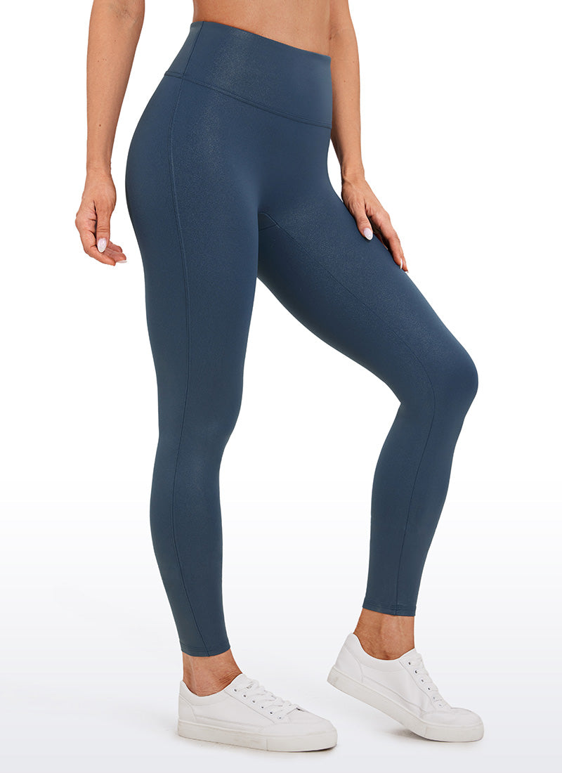 CRZ YOGA Legging Wanita " Butterluxe " dari Kulit Sintetis Matte Tanpa Jahitan Depan, Panjang 26,5 inci, Warna FRENCH NAVY, Motif Klasik