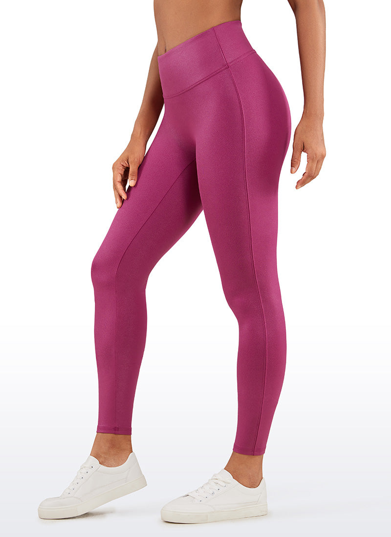 CRZ YOGA Legging Wanita " Butterluxe " dari Kulit Sintetis Matte Tanpa Jahitan Depan, Panjang 26,5 inci, Warna Magenta Ungu, Motif Klasik
