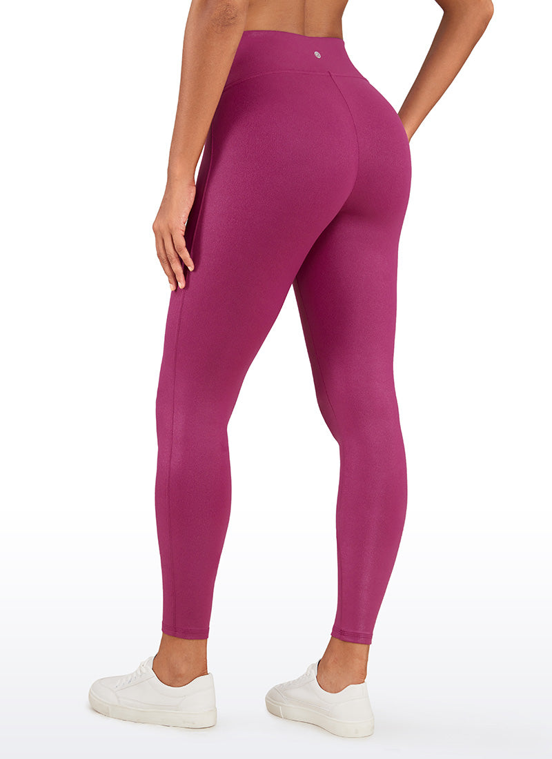 CRZ YOGA Legging Wanita " Butterluxe " dari Kulit Sintetis Matte Tanpa Jahitan Depan, Panjang 26,5 inci, Warna Magenta Ungu, Motif Klasik