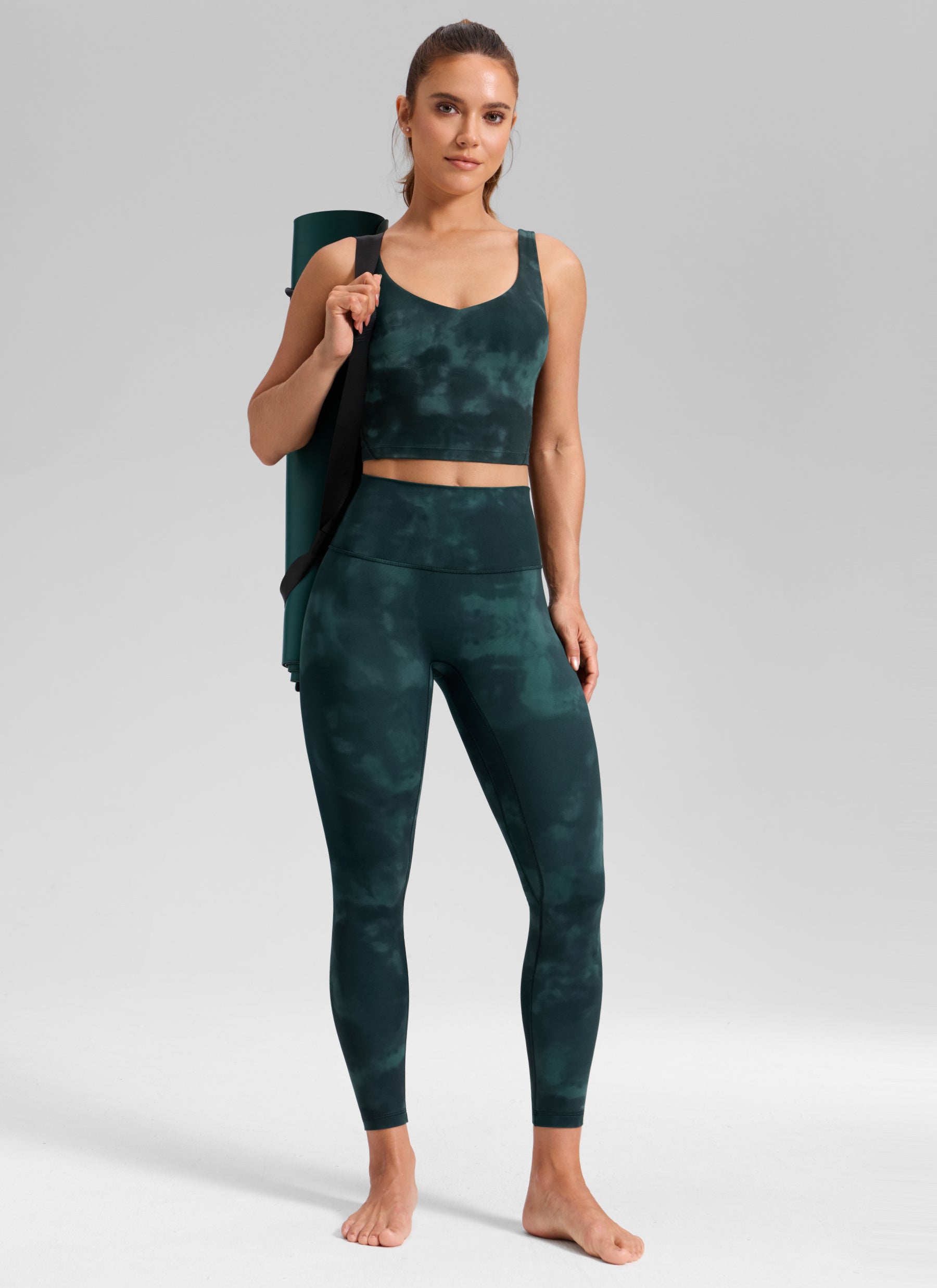 CRZ YOGA - Quần legging Butterluxe nữ Butterluxe cạp cao, không đường may phía trước, dài 25 inch, màu xanh ngọc lục bảo với họa tiết hoa tie-dye